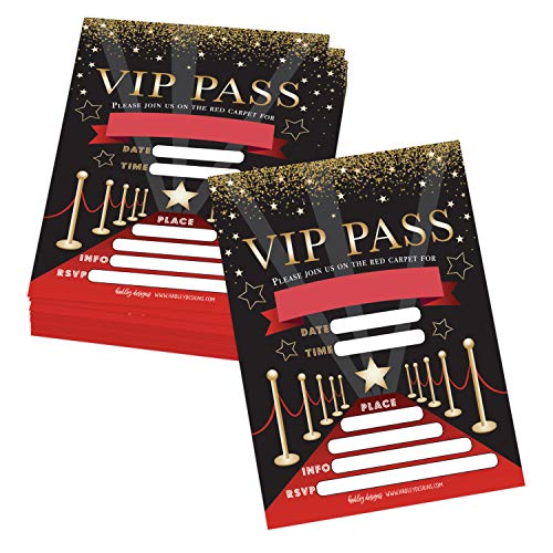 Image of Hadley Designs Kids Birthday Invitations For Boys and Girls VIP Theme - 25 Movie Birthday Party Invitations For Boys, VIP Invites For Girls, Cute Popcorn Party Supplies, Made In USA