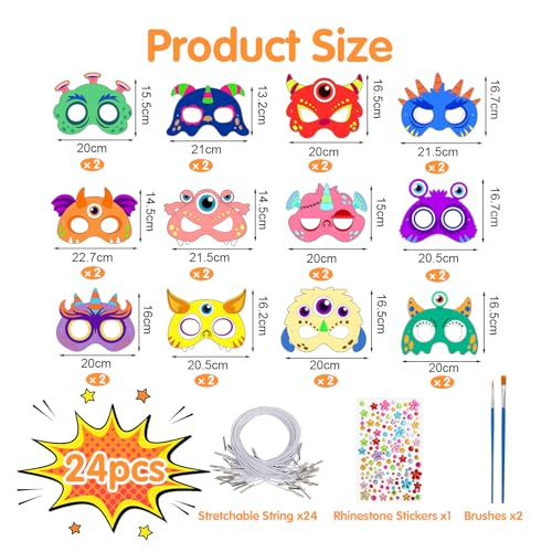 ZEELONA 24 Pcs Halloween Monster Crafts for Kids DIY Coloring Masks School - image 7