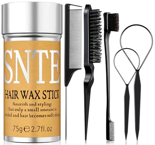 Hair Wax Stick - Slick Back Hair Brush Set 6Pcs, Wax Stick for Hair Flyaways, Bun Accessories, Non-greasy Styling Cream for Women, Kids & Teen Girls