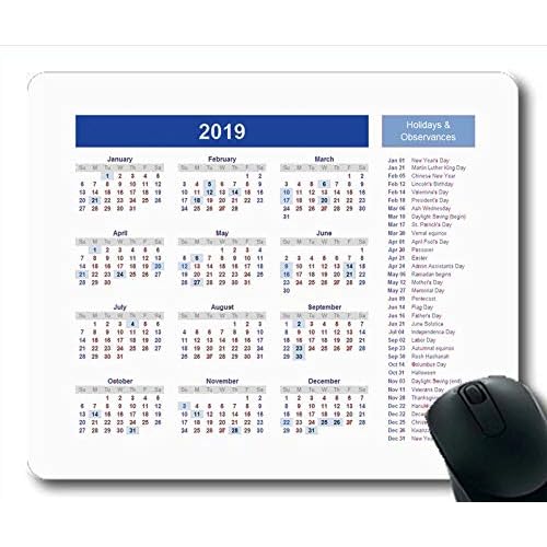 Yanteng Alfombrilla de ratón Calendario 2019 Personalizada, Pared de Calendario Alfombrilla de ratón para Juegos, Agenda 2019 con Detalles de Vacaciones