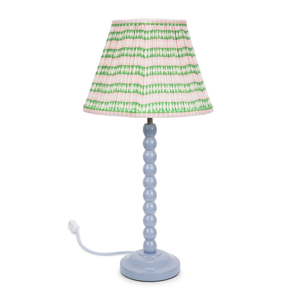 Bobbin Table Lamp - Powder Blue - Tapered Fabric Pleated Shade - LED Bulb - ValueLights