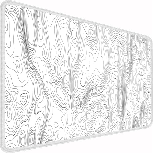 Premium XXL Gaming Mouse Pad - Unmatched Performance, 35.4x15.8 Inches,White Topographic Contour Design for Gaming and Office