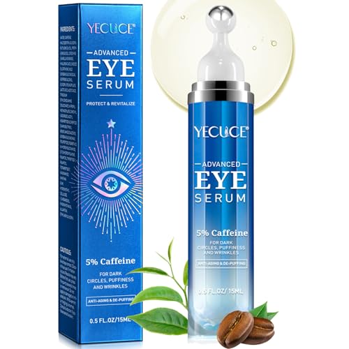 Suero de Ojos con Cafeína Antienvejecimiento - Suero de Ojos para Ojeras y Bolsas, con Retinol Ácido Hialurónico Niacinamida, Crema de Ojos para Tratamiento de Bolsas con 360° Roller de ojos