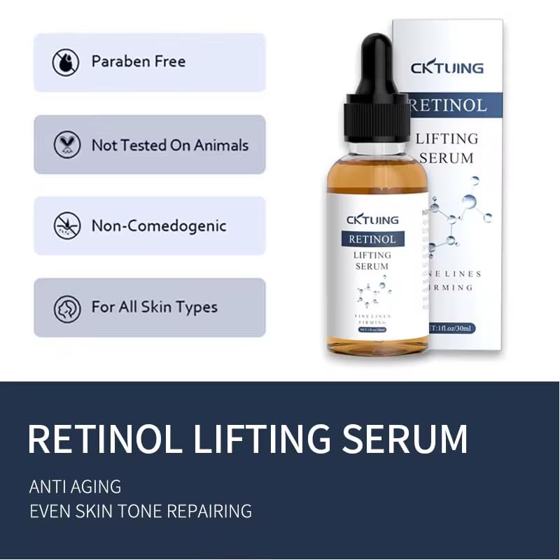 Miniatura 4 de CKTUING Suero de retinol cuidado de la piel antienvejecimiento, reafirmante y reductor de arrugas con vitamina C, ácido hialurónico e hidratante