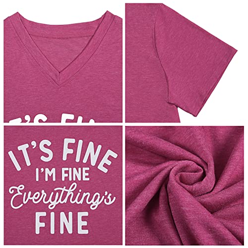 Its Fine Im Fine Everything Is Fine Plus Size Shirt Women Inspirational Letter Short Sleeve Tops (Purple, 3Xl) #TOP3