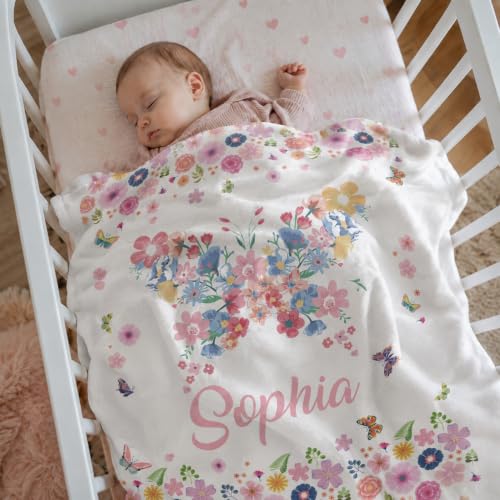 Image of Personalized Baby Blanket for Girls, Custom Nursery Blanket with Name, 30 x 40 Inch Soft Minky Blanket for Baby Toddlers, Newborn Print 05