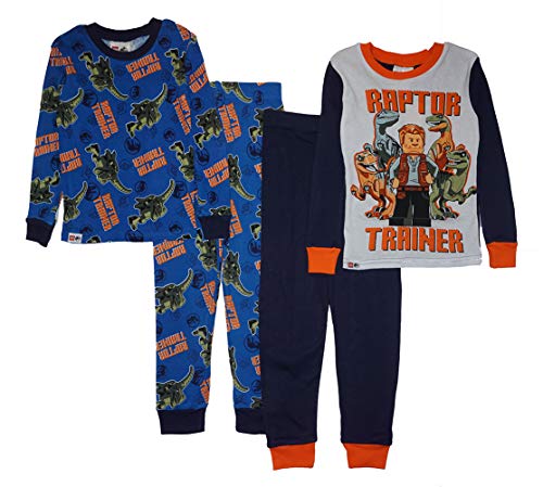 LEGO Jurassic World Boy's 2fer 4 Piece Short Sleeve Cotton Pajamas Set (4, Blue/Multi)