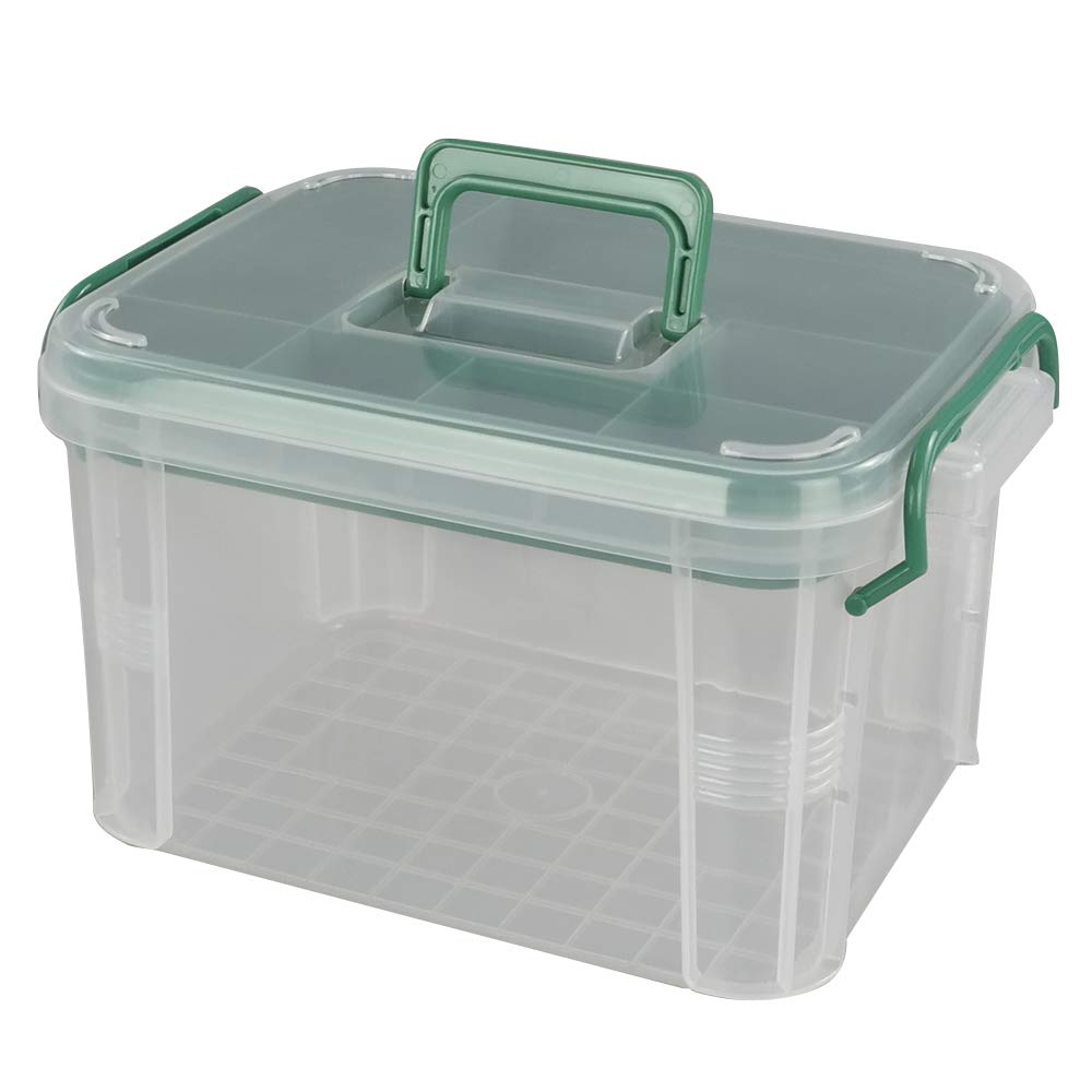 Lesbin Clear First Aid Box Organizer 2 Layers with Compartments, Plastic Handle Storage Box