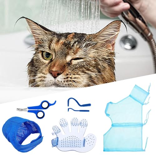 Bolsa de baño de gato y kit de ducha anti scratch con cortaúñas 4