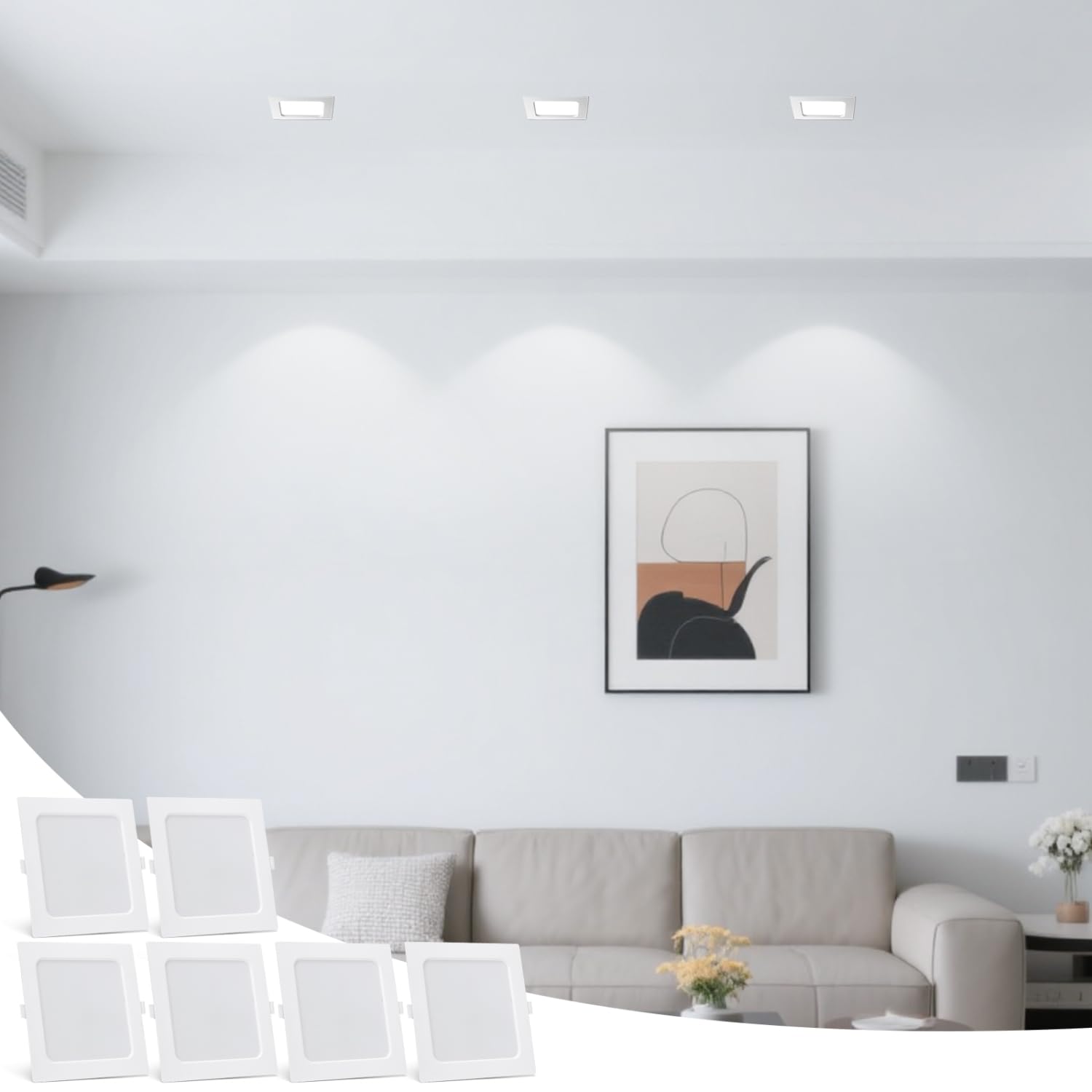 Aigostar 18W Downlight LED Techo Empotrable, 6500K Luz Frío, 2200LM, Ф190-200mm, Foco Empotrable LED Techo para Sala de Estar, Dormitorio, Cocina, Blanco, Cuadrado, 6 Uds