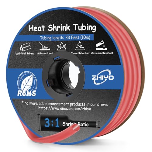 Heat Shrink Tubing 1/4 Inch, 3:1 Ratio Wires heat shrink tube, Dual Wall Adhesive-Lined Waterproof Shrink Wrap Tubing, 33FT Red Industrial and Marine Grade Heat Shrink Wrap