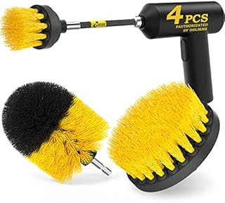 Holikme 4Pack Drill Brush Power Scrubber Cleaning Brush Extended Long Attachment Set All Purpose Drill Scrub Brushes Kit for Grout, Floor, Tub, Shower, Tile, Bathroom and Kitchen Surface,Yellow