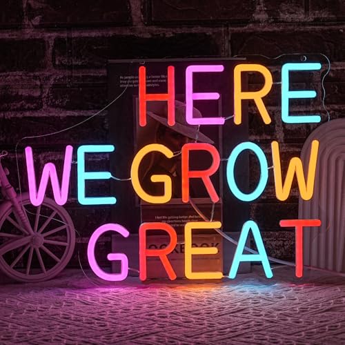 Image of Here We Grow Great Neon Sign for Wall Decor Classroom Neon Light Plant LED Sign Colorful Letter Neon Light Sign for Classroom Bar Home shop Decoration