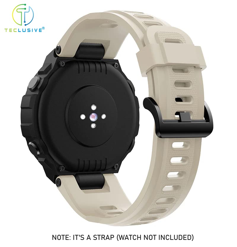 Image of T TECLUSIVE Soft Silicone Strap Band Compatible with Amazfit T-Rex /Amazfit Trex Pro | Adjustable Silicone Rubber Band with Installation Tools for T Rex Pro (Beige)