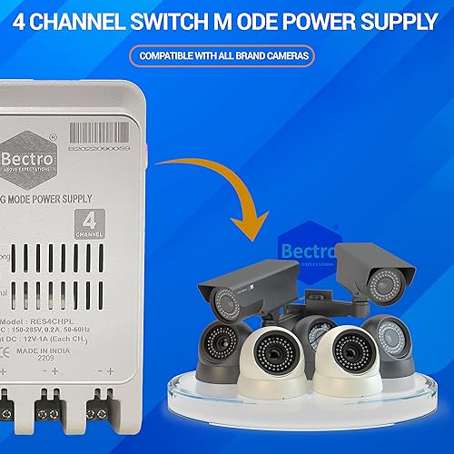 Image of Bectro Security Camera's CCTV Power Supply for 4 Channel (12V 5 Amp) SMPS (Switch Mode Power Supply) with Voltage Booster Technology