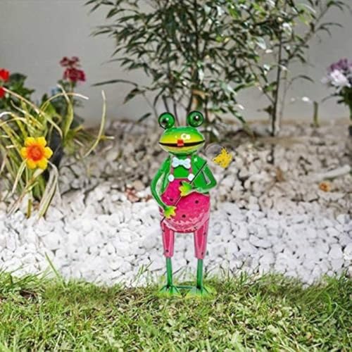 Garden Mile Pink Hand Painted Frog Metal Garden Ornaments Outdoor Animals Frog Stake Weatherproof Animal Garden Sculptures & Statues Outdoor Decoration Perfect For Flowerbeds Large Frog Figure