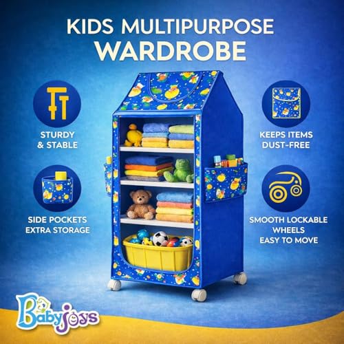 Image of Multipurpose Baby Wardrobe Organizer with 4 Shelves | Baby Clothes Organizer & Storage | Baby Almirah /Almera Plastic Cupboard for Clothes, Foldable (Unbreakable Material) | Royal Blue