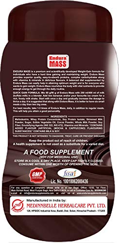 Image of Endura Weight Mass Gainer, Post Workout, 74 g Carbohydrate, 15 g Protein, Healthy Fats (Cappuccino) Brawn, 500 g