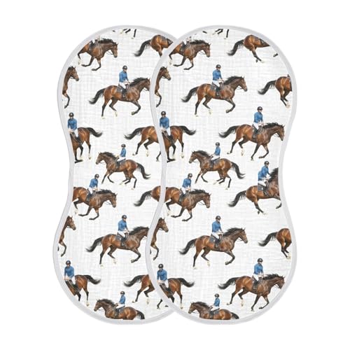 J JOYSAY Horse Race White Baby Burp Cloths for Boys Girls Large 22''x11'' Cotton 4 Layer Burp Clothes Set for Babies Newborn one sizex2