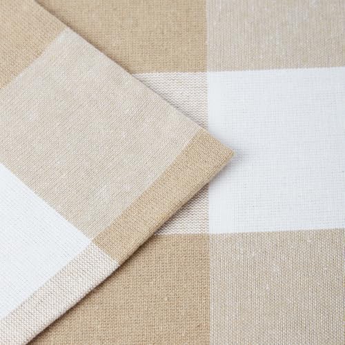 Image of Encasa XO Farmhouse Throw Pillow Covers Set of 2 (20x20 in) Buffalo Beige Checks | Decorative Cushion Covers No Inserts | Plaid and Stripes Pillow Covers for Living Room, Couch