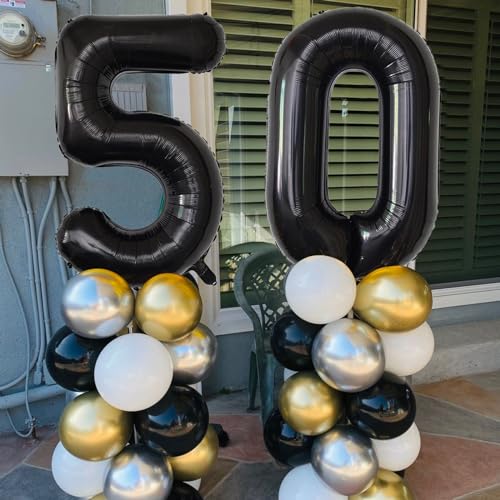 Image of Number Balloons Black Party Balloon - Giant Number 10 Balloon, 40 Inch Large Balloon for Birthday Decorations, Black Party Supplies for Men Women