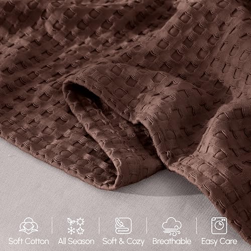 Image of Elegant Comfort Premium 100% Cotton Waffle Blanket - Lightweight Breathable Waffle Weave Bed Blanket - Soft and Warm All Season Blanket for Couch, Sofa and Bed, Full Size 88x88 Inches, Brown