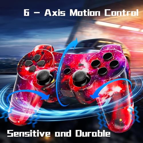 Image of Boowen Wireless Controller for PS3, Controller for Sony PlayStation 3, 6-Axis High-Performance Motion Sense Dual Vibration Upgraded Gaming Controller, Compatible with PlayStation 3(Galaxy+Wolf)