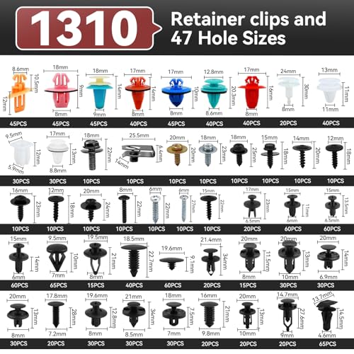 Image of 1430Pcs Car Interior & Exterior Retainer Clips - 47 Sizes Assorted Colorful Push Pins & Metal Screws. 3-Tier Box Auto Fastener Kit with Orange Pry Tools for Bumper Door (1430Pcs)