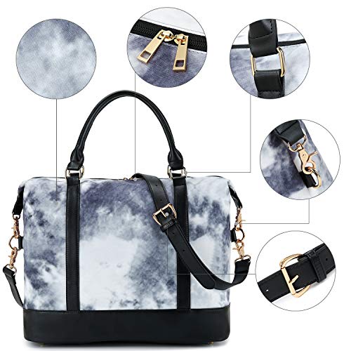 Women Ladies Weekender Bag Overnight Carry-on Tote Duffel in Trolley Handle (Tie dye -Blue)