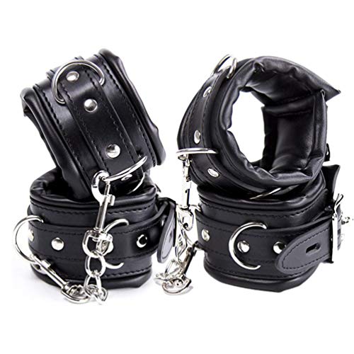 Hanyi Schwarz Leder Gepolstert Erotik Handschellen und Fußschellen Bondage Set Sexspielzeug für Damen Männer [2 Pack]