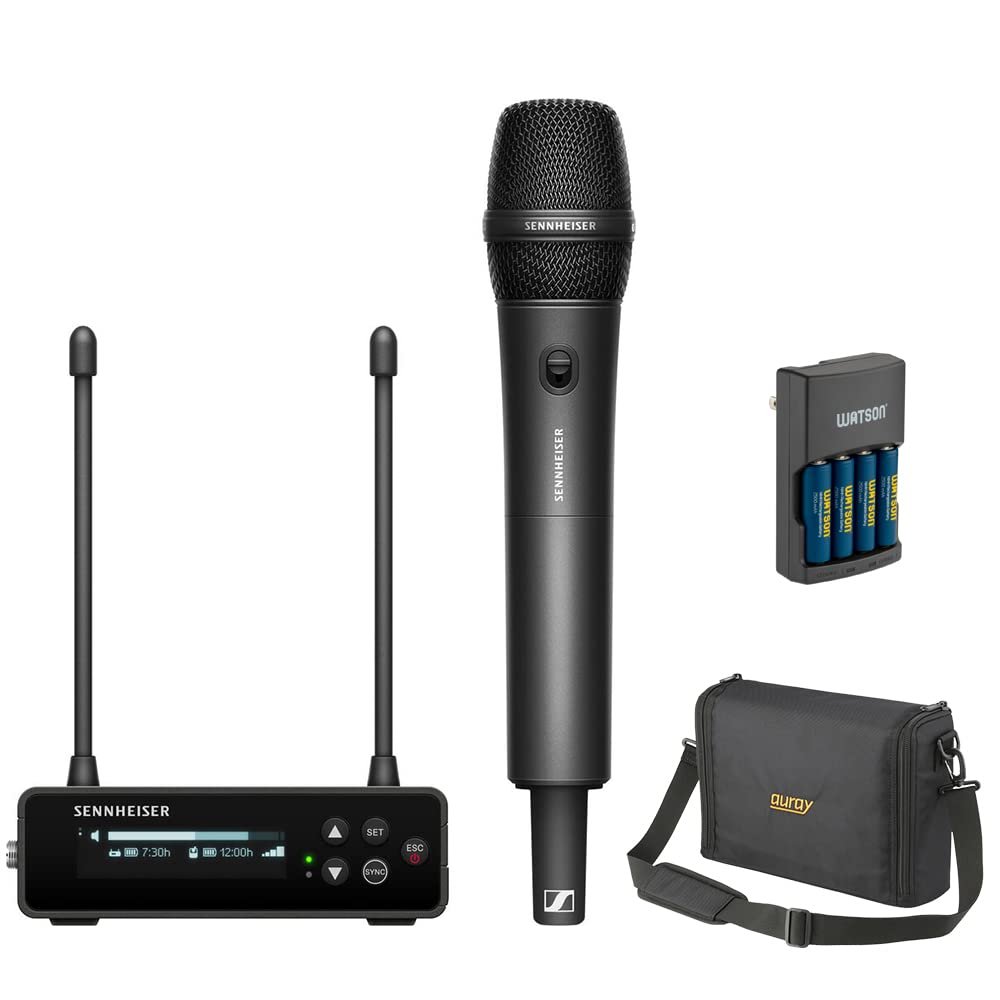 Sennheiser EW-DP 835 Set Camera-Mount Digital Wireless Handheld Microphone System (R1-6: 520 to 576 MHz) Bundle with Watson Rapid Charger with 4 AA Batteries and Auray WSB-1S Carrying Bag