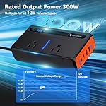 RoyPow 300W Car Power Inverter, DC 12V to 110V AC Power Inverter with Cigarette Lighter Socket, Car Plug Adapter Outlet with 3.4A USB-A, QC3.0 24W, PD 30W, PD 36W, Dual AC Outlets, Car Charger Adapter