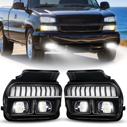 LED Fog Lights for 2003 2004 2005 2006 2007 Chevy Silverado All Models/ 2002 2003 2004 2005 2006 Chevy Avalanche 1 Pair Front Bumper Driving Fog Lamps with 2 Color DRL (LED Ver.2)