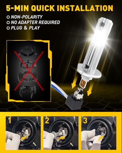 Image of AUXITO H1 Bulb - 6X Brightness 6500K White, Plug & Play Installation, No Adapters Needed, 99% Vehicle Compatible, Enhanced Night Vision， Pack of 2