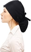 Calot Chirurgien Femme Casquette de Gommage en Coton NoirCalot Cuisine d'Infirmière Chirurgicale Casquette de Travail Réglable Bouton Bande de Sueur Poche Queue de Cheval Chapeau Lacets Femme