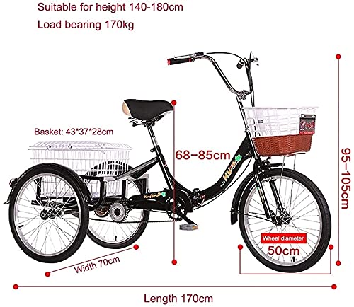 Triciclo para adultos plegable de 3 ruedas, con canasto de carga, para compras, picnic y paseos, tamaño 16 o 20 pulgadas miniatura 2