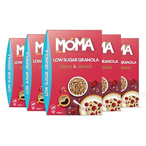 MOMA Low Sugar Granola Cherry & Almond - Box of 5 x 425g - Breakfast Wholegrain Jumbo Oats - High in Fibre, Source of Protein & Rich in Vitamin B6 - Vegetarian & Vegan Friendly - Made in The UK Cover