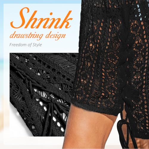 Image of SANNIDHI Crochet Cover Up for Women Loose Fit Beach Cover Up Stylish Boho V Neck Hollow Summer Top Coverup - Fits for Weight 50-70kg and Height 160-178cm