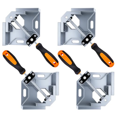 Anowker 4 PCS Right Angle Clamps, 90 Degree Aluminum Alloy Corner Clamps with Adjustable Swing Jaw, Single Handle Frame Clamps for Woodworking, DIY
