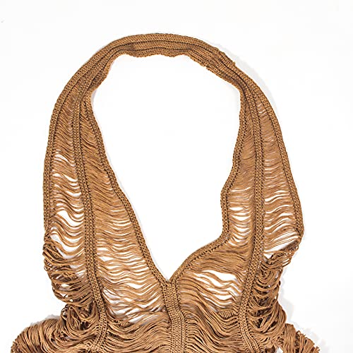 Sedmoda Women Sexy Crochet Swimsuit Cover Ups Halter Backless Deep V Mesh Sheer See Through Beach Long Dress #TOP6