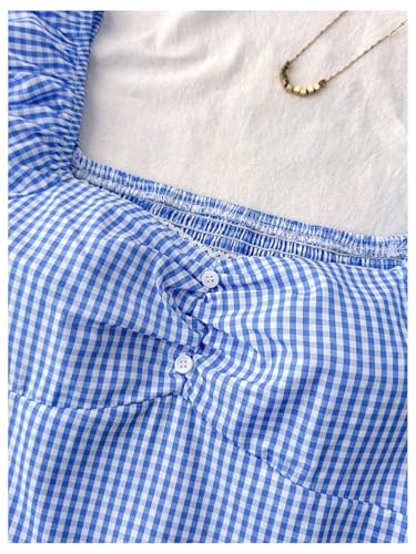 SOLY HUX Girl's Plaid Gingham Tops Sweetheart Neck Puff Sleeve Peplum Cute Summer Blouse3