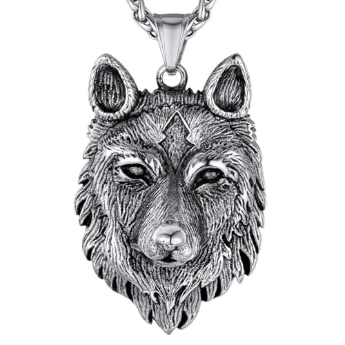 Richsteel Stainless Steel Wolf Necklace for Men Wolfish Head Pendant with Chain Viking Nordic Punk Jewelry