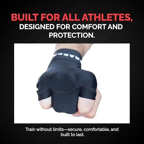 Miniatura 8 de Par de guantes de compresión alternativos de cinta de dedo medio, protección contra atasco de lesiones y soporte de agarre para BJJ y deportes negro