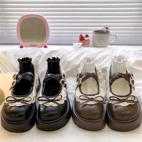 ZQW Women's Kawaii Lolita Chunky Mary Jane Shoes with Bow Cute Aesthetic Round Toe Goth Platform Dress Pumps Sweet Flats4
