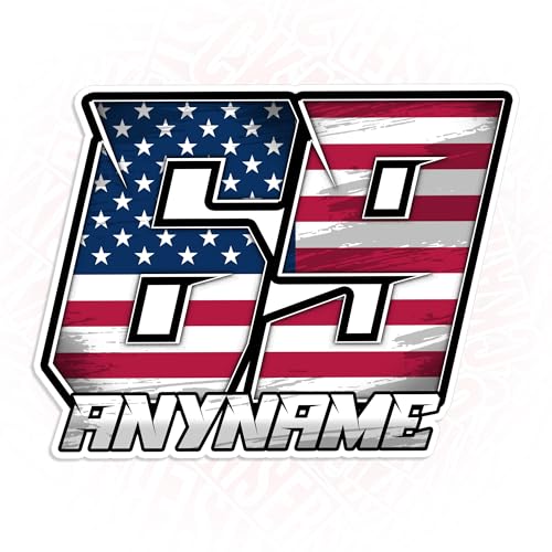 Custom Race Number Sticker Personalized Name and Country Flag Racing Stickers Motorcycle Car Waterproof Die-Cut Vinyl Dirt Bike Motocross Motorbike Cars Plate Sticker, Funny Birthday Gifts