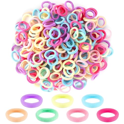Image of Diversa Small Hair Elastics Kids Hair Bands Baby Girl Hair Rubber Bands Tiny Ponytail Holders Soft Mini Hair Ties (Light Multicolor, Pack of 100 Pcs)