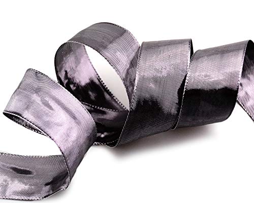 finemark 20 m x 40 mm Decorative Ribbon Glossy Anthracite Metallic Ribbon with Wire Shiny Gift Ribbon Christmas Wire Edge Ribbon
