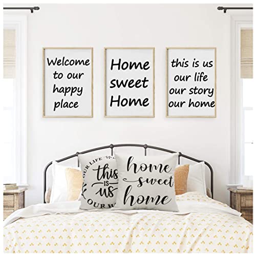 Nydecor Farmhouse Pillow Covers Family Throw Pillow Case Our Happy Place Home This Is Us Quote Cushion Cover For Couch Sofa Cotton Linen 18X18 Set Of 4 Housewarming Gifts #TOP4