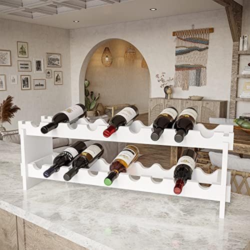 Sunon Wine Rack 2 Tier 18 Bottle Wooden Wine Rack Countertop, Retro Simple Style Freestanding Storage Rack Display Wine Rack (White), One Size, C72327418