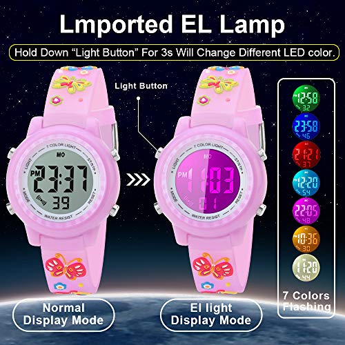 Kids Watch for Boys Girls 3D Cute Butterfly Cartoon Toddler Watch Digital Silicone Band Alarm Stopwatch Digital Child Wristwatch 50M Waterproof Purple4